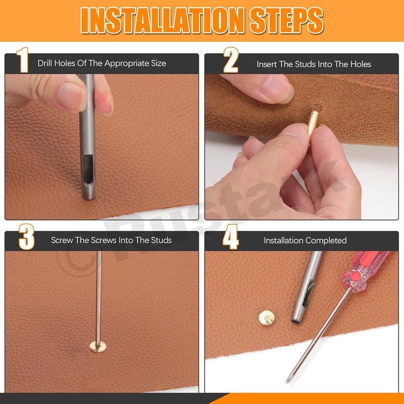 Rustark 142Pcs 4 Sizes Black Chicago Screws Leather Rivets Assortment Kit with Setting Tools M5 Assorted Screws Rivets Metal Chicago Binding Screw for Leather Craft Belts Bags - Image 4